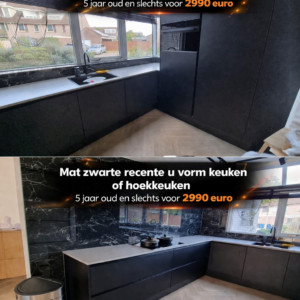 Luxe mat zwarte U-vorm/hoekkeuken incl Bauknecht APPARATEN