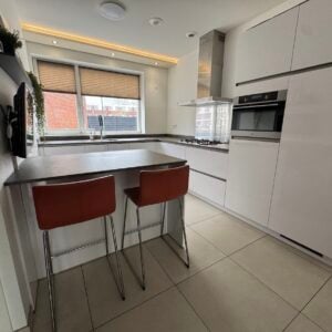 Moderne witte hoogglans eilandkeuken+ apparatuur