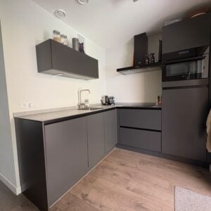 Luxe Moderne mat antraciet hoekkeuken incl. ALLE APPARATUUR ER BIJ